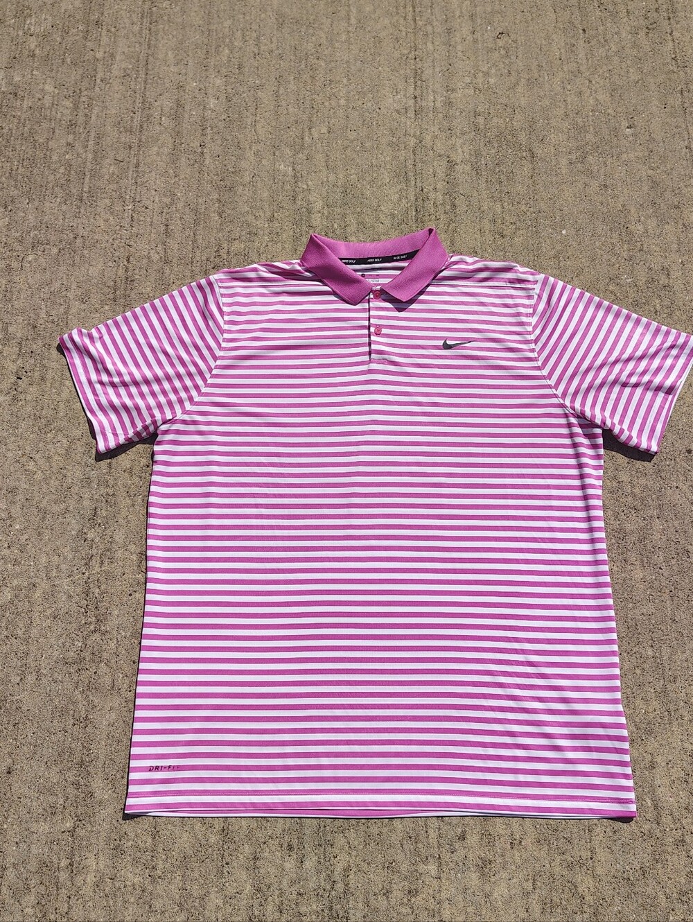 Nike Golf Dri-FIT Polo Shirt Men’s XXL Pink White Striped Short Sleeve Golf Polo